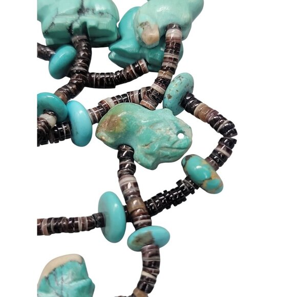 Antique Turquoise Carved Animal Stations Heshi Necklace Multistrand 24" Detailed - Picture 16 of 16